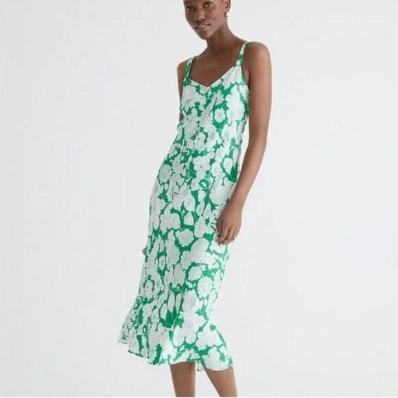 J Crew Gwyneth V-Neck Size 10 NEW Cupro-blend Slip Dress in Kelly Floral Silky - Picture 1 of 14